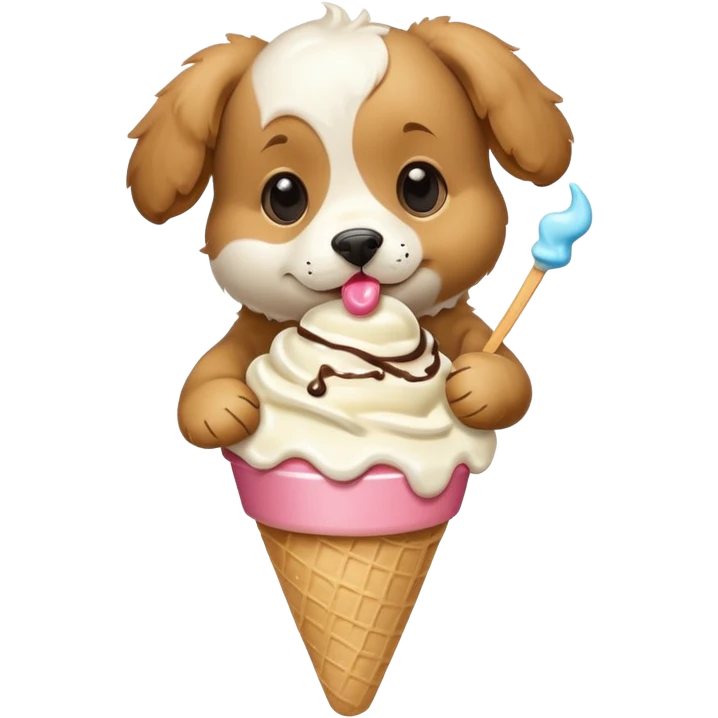 Flying puppy eating ice cream emoji
