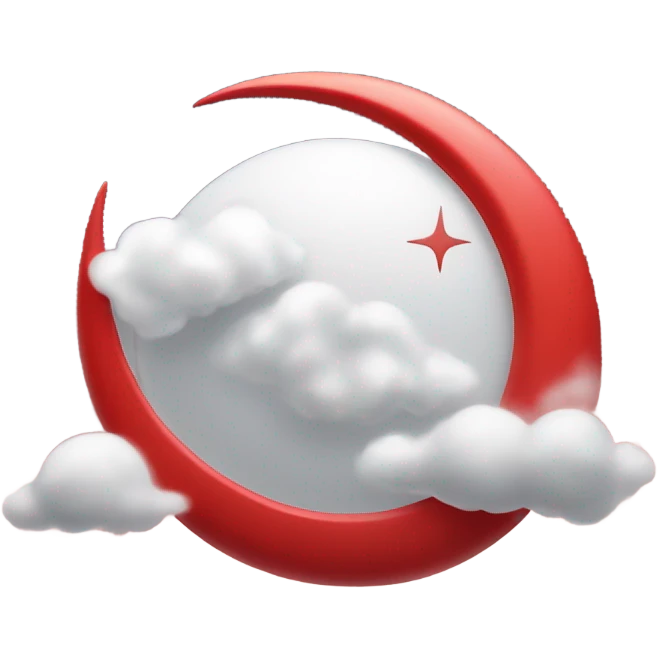 red crescent moon with sparkly white clouds emoji