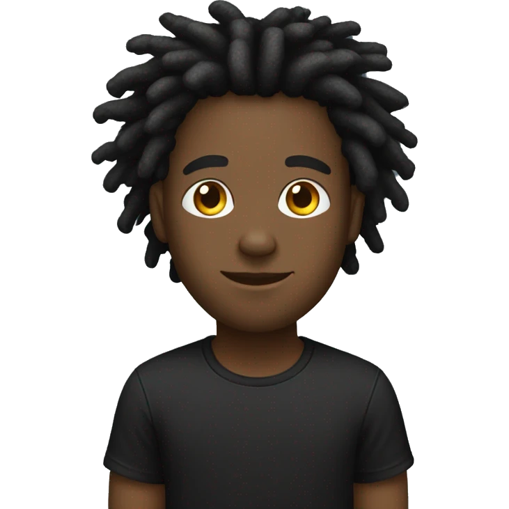 Black guy with black and white short fluffy dreadlocks, and black t-shirt emoji