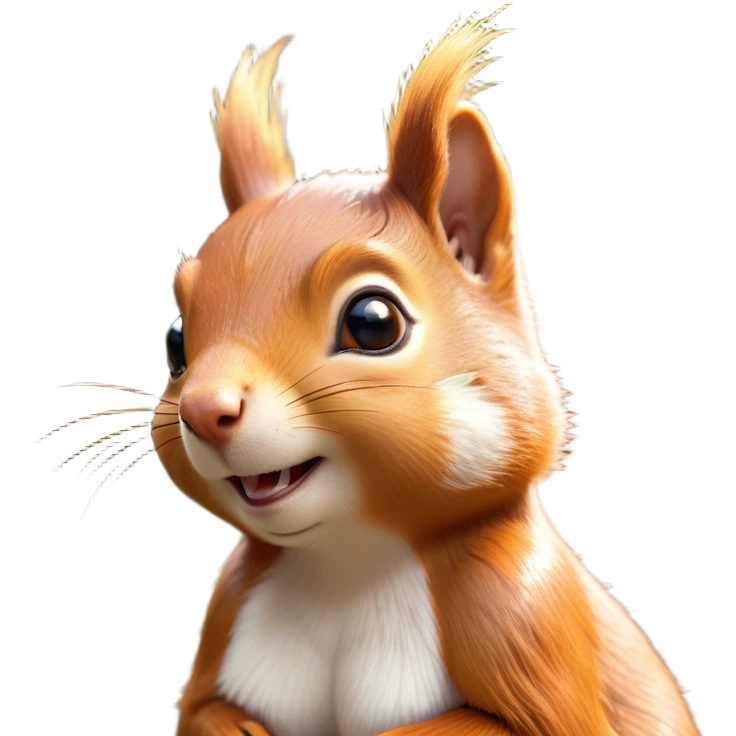 Cinematic Cheeky Squirrel Portrait Emoji, Head cocked to one side with a cheeky smirk and sparkling, impish eyes, featuring a compact, agile form with a luxuriously bushy tail and perky ears, Simplified yet remarkably expressive features, highly detailed, glowing with a playful, golden glow, high shine, mischievous and lively, stylized with an air of woodland naughtiness, soft glowing outline, capturing the essence of a cheeky squirrel that seems poised to leap out of the screen with a fun-loving attitude! emoji
