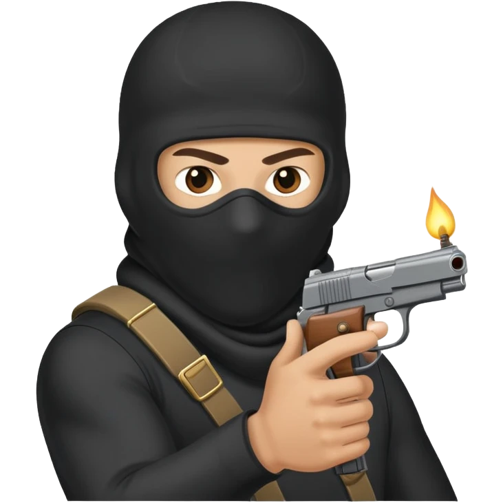 guy in a balaclava shooting a pistol with bullet firing emoji
