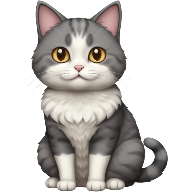 full body dumb looking large short hair dark grey and white cat emoji