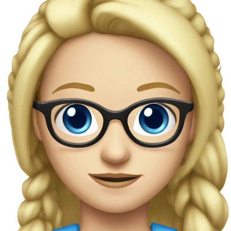 blonde girl portrait with pony tail and glasses blue eyes looking forward emoji