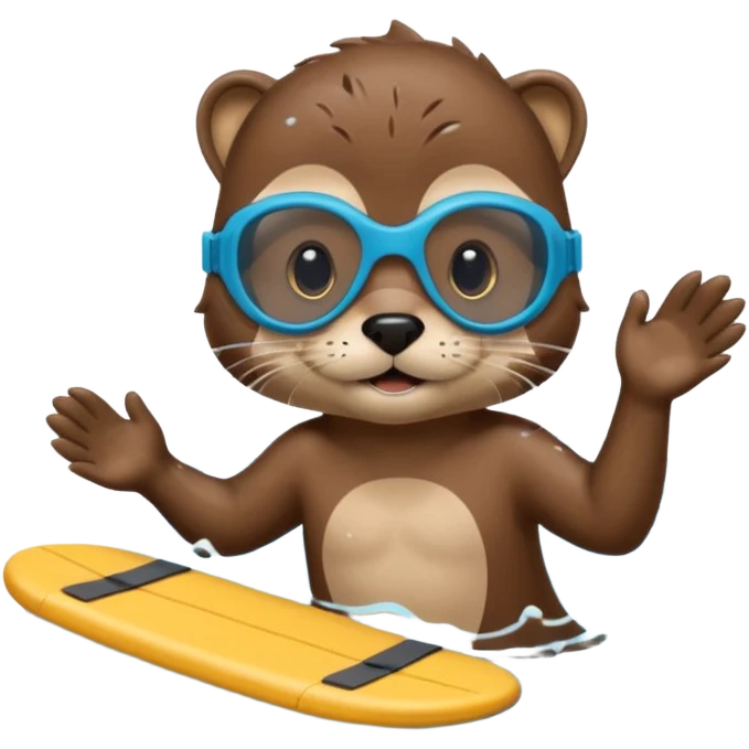 A sleek otter swimmer wearing goggles, splashing through the pool with tiny floating kickboard. emoji