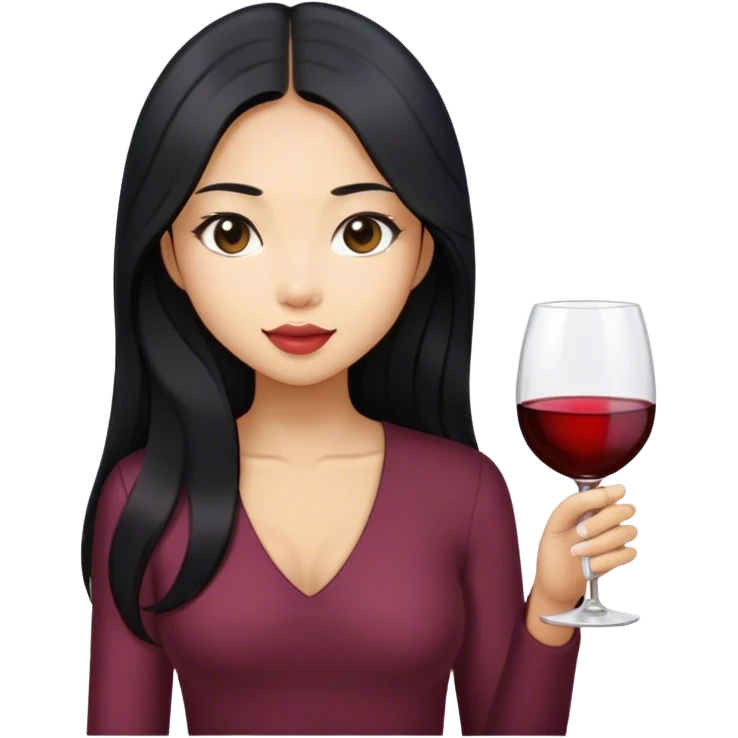 tan asian girl with black long hair holding glass of wine emoji
