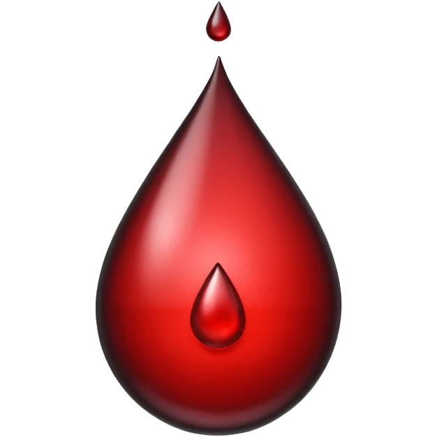 single blood drop emoji sculpted from dark liquid metal, glossy surface, dramatic reflections, futuristic minimal 3D style, isolated on white emoji