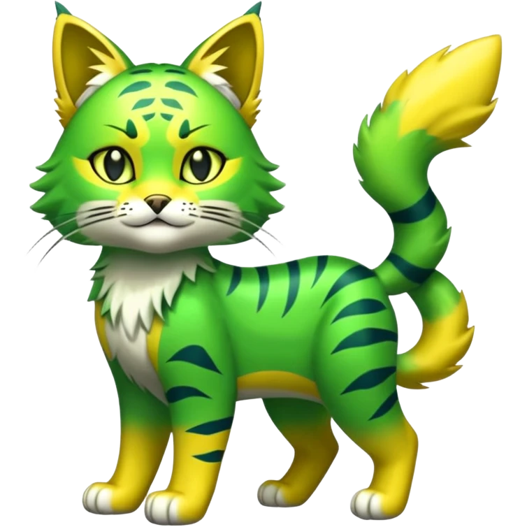 Green and Yellow Electrike-Sprigatito-Bobcat-Amaura-Aurorus-Shiny-glorp-cat-fusion (full body) emoji