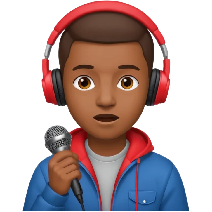 emoji de persona haciendo beatbox con un micrófono y unos audífonos rojos puestos emoji