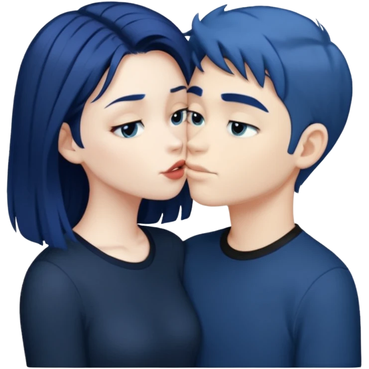 DARK Blue hair girl kissing blue hair boy both wearing black shirts emoji