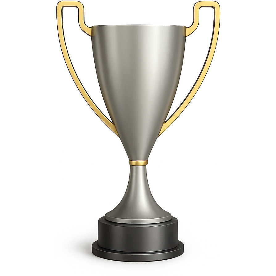 a modern trophy design, mostly silver with gold trim, sleek and minimal, transparent background emoji