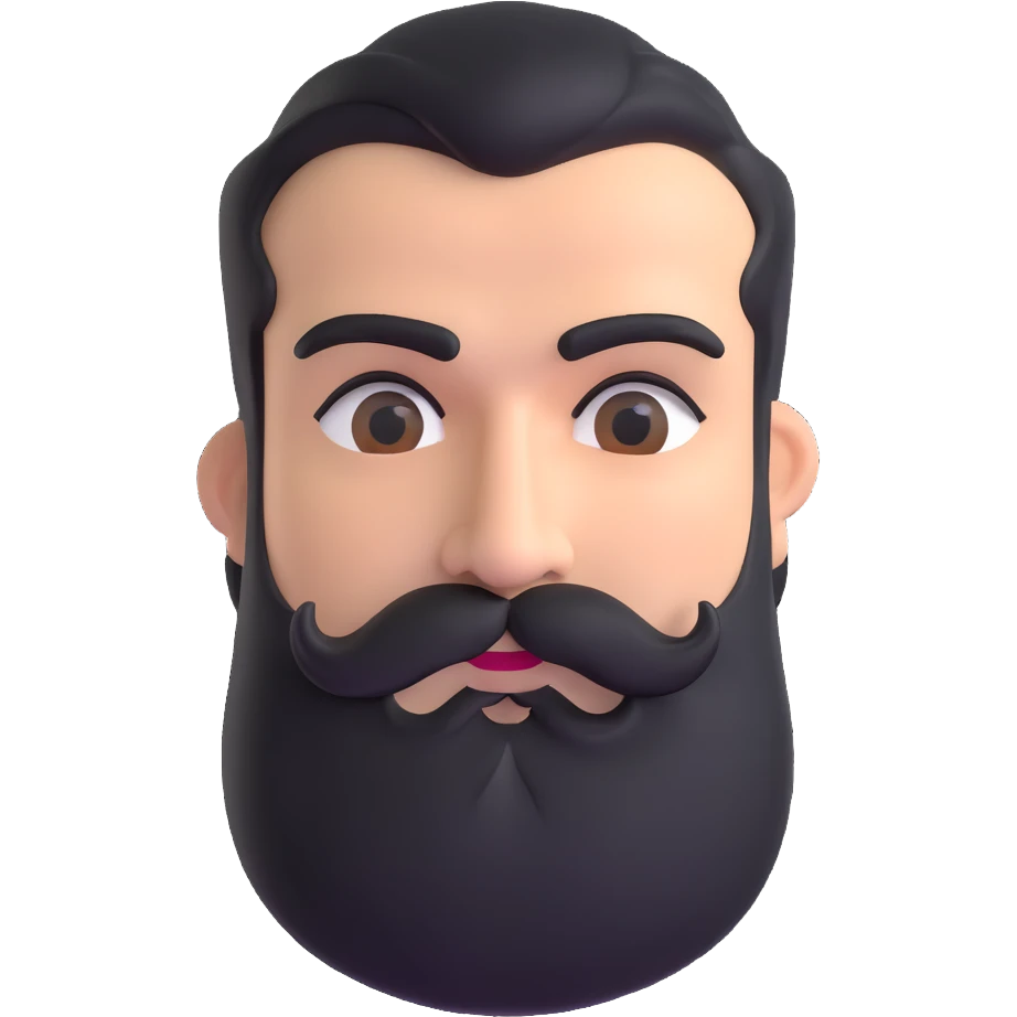man with thick beard, mustache, and unibrow eyebrows that connect in the middle emoji
