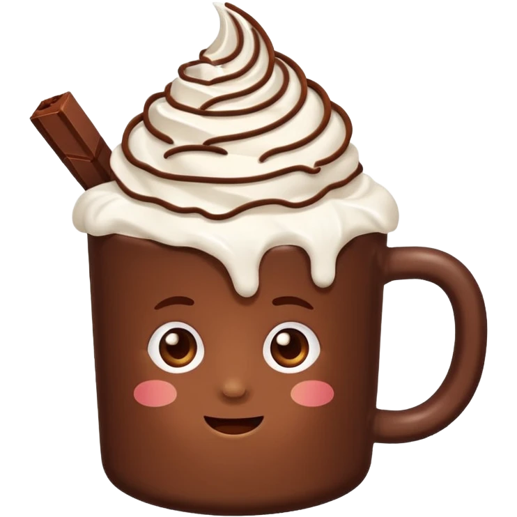 “hot chocolate emoji, whipped cream on top, chocolate shavings, cute, minimal, white background” emoji