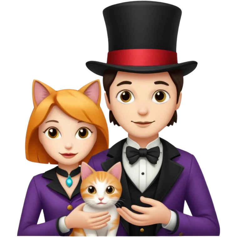 magician couple and their pet cat emoji