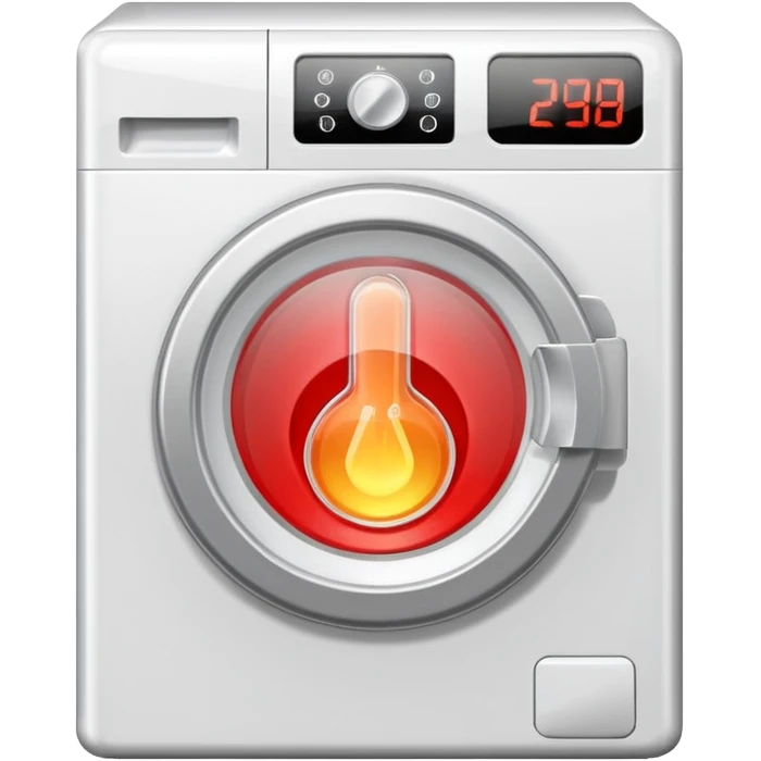 create an icon for white washing machine with big hot termometer in front emoji
