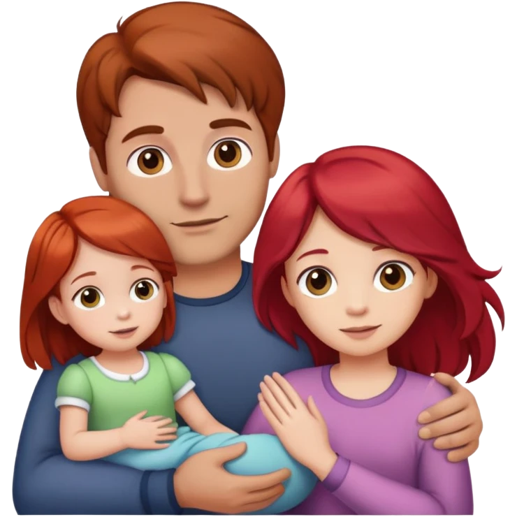A man with brown hair holding a child, a daughter, and a girl with red hair by the hand emoji