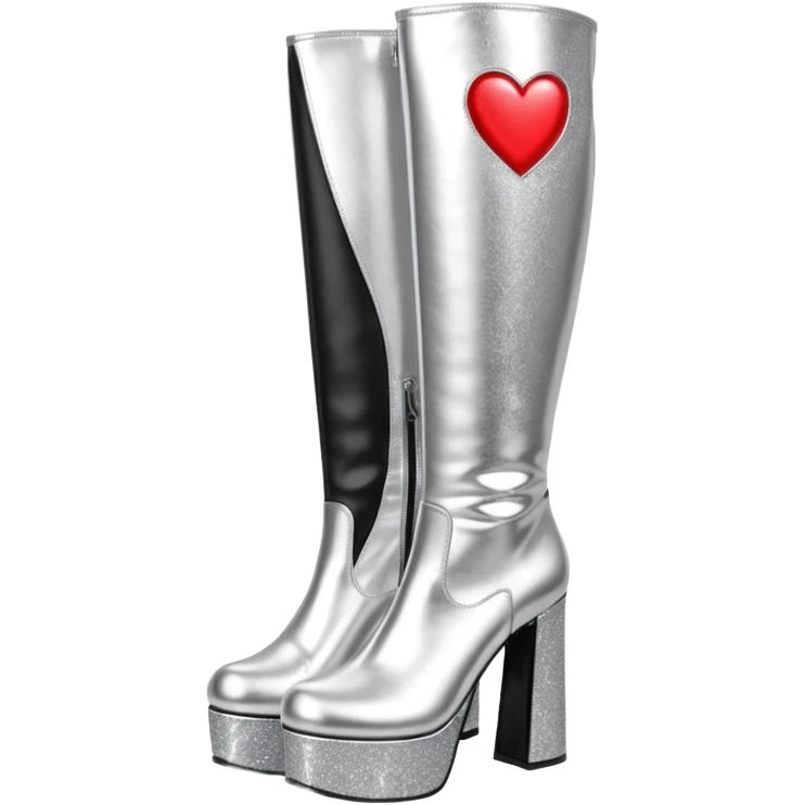 glittery platform knee high gogo boots with heart on side emoji