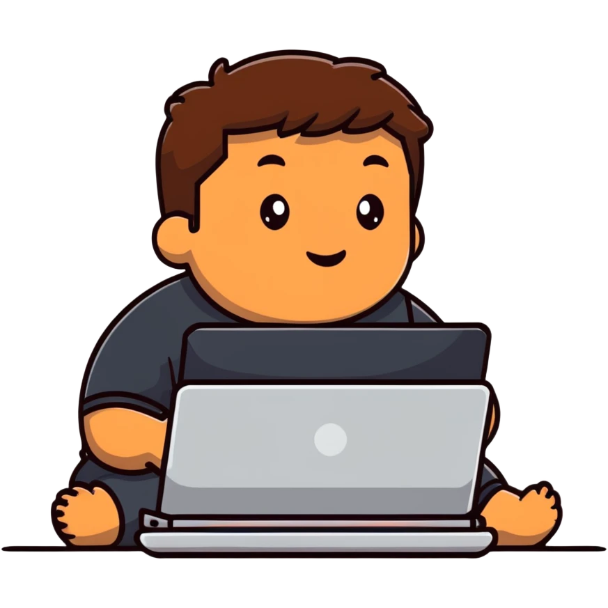 fat brown kid with brown hair using laptop emoji