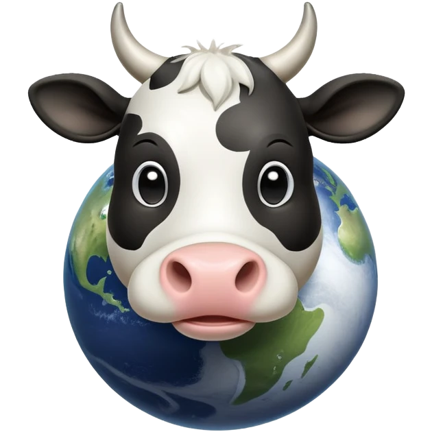 A playful cow-Saturn hybrid with the cow's head on top of the ringed planet, udders visible underneath, and legs sticking out from the sides emoji