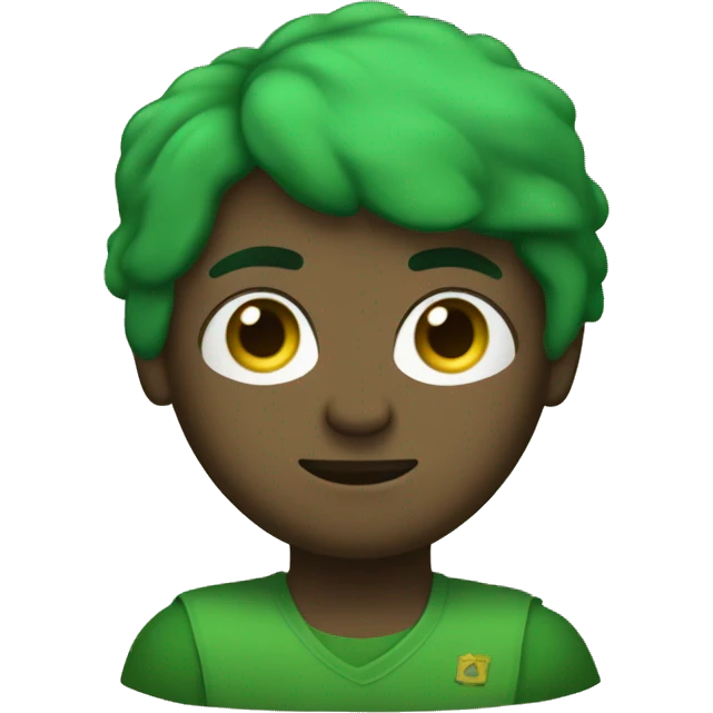um menino de cabelo liso amarelo curto de olhos castanhos com roupa verde e pele beje clara emoji