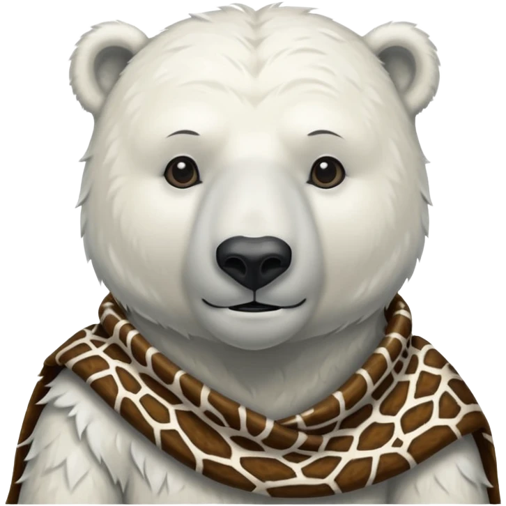 a polar bear wearing ancient animal skin cloth, half body, icon emoji