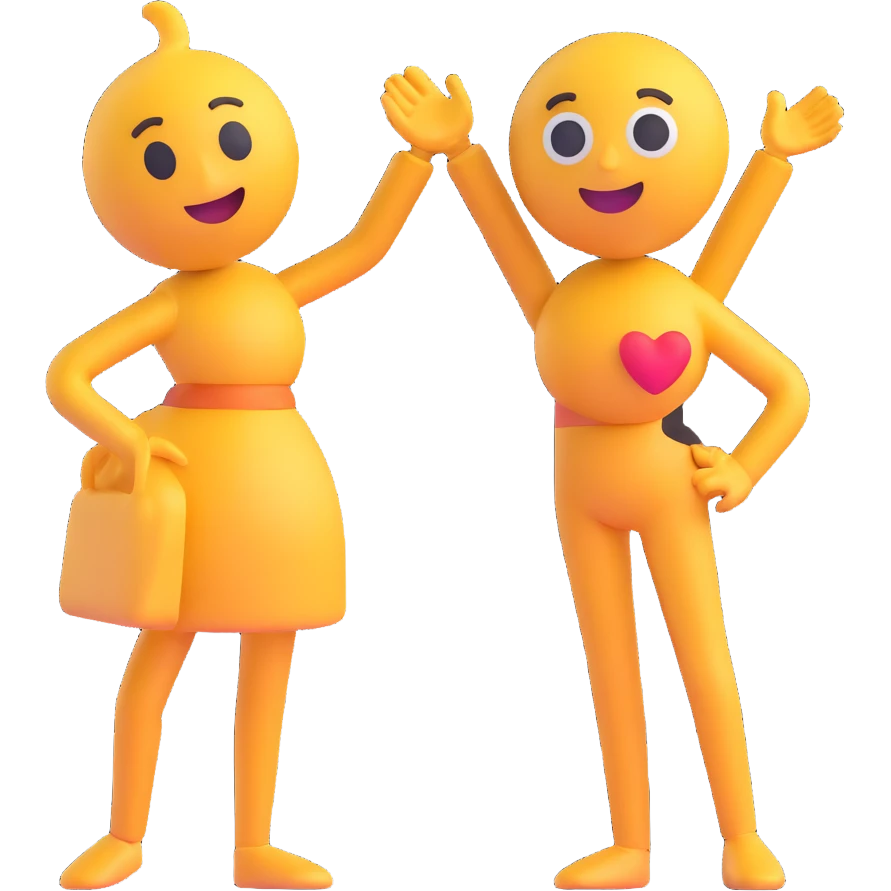 Combine the two characters from the reference images into one picture as a couple, showing a playful or affectionate interaction with changed standing or posing style. Keep their original 3D Microsoft Fluent emoji style and no background. emoji