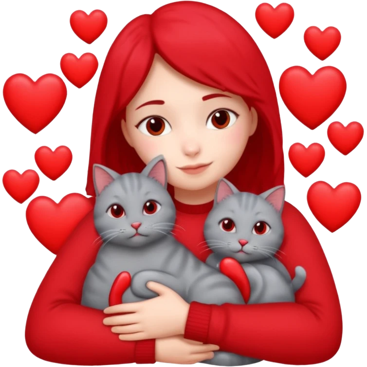 a person hugging a cat with hearts emoji