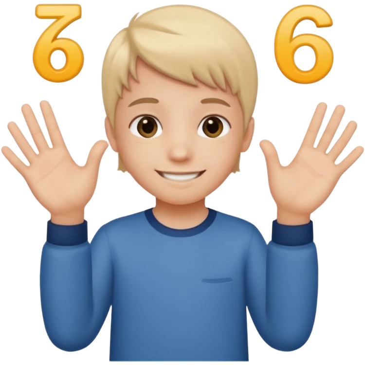 A kid holding a 6 on they left hand and 7 on right emoji