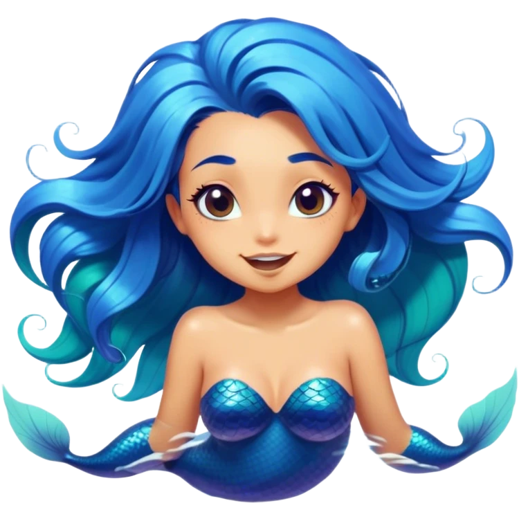 Cinematic Realistic Blue Hair Mermaid Portrait, head tilted dramatically with an exaggeratedly amused expression, featuring a striking, vibrant form with meticulously detailed, flowing blue hair and glowing, tanned skin. Her expressive eyes brim with playful marine mischief, rendered with dynamic underwater lighting and vibrant textures that imbue the scene with an air of cheeky, over‐the‐top oceanic whimsy—capturing the essence of a spirited mermaid ready to enchant with coastal charm. emoji