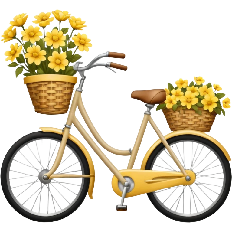 Vintage beige bike with a basket and flowers  yellow emoji