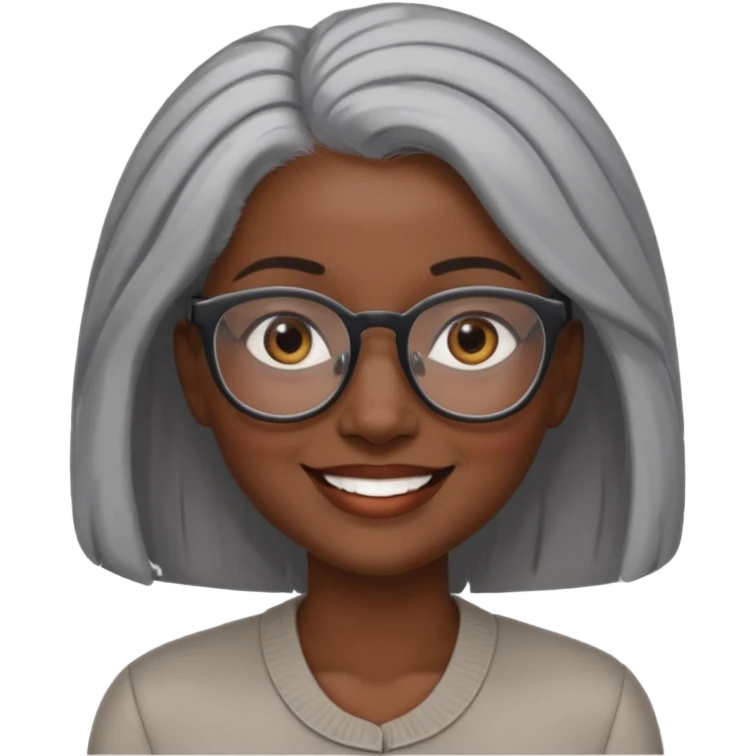 smiling dark black woman wearing glasses with lots of gray hair a emoji