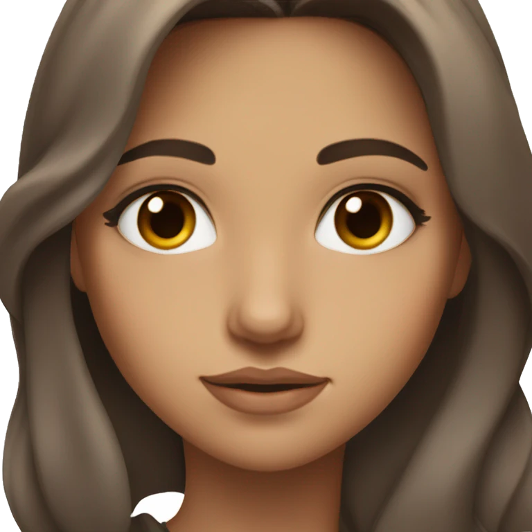 a girl with long brown hair and she has albanian features and brown eyes and eyeliner and long lashes emoji
