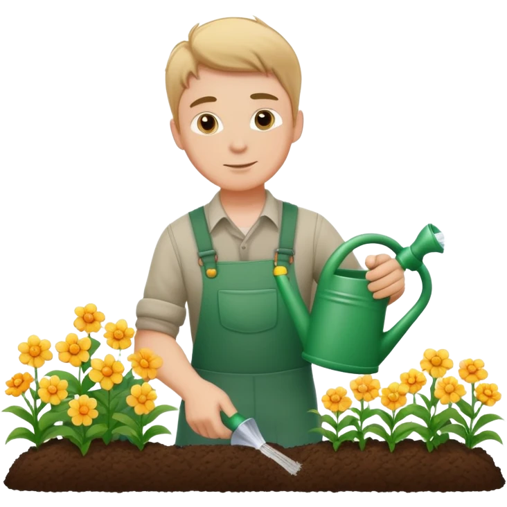 diligent young white male gardener watering flowers emoji