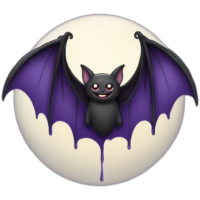 purple black vampire bat wings flying in front of large dripping grey crescent moon emoji
