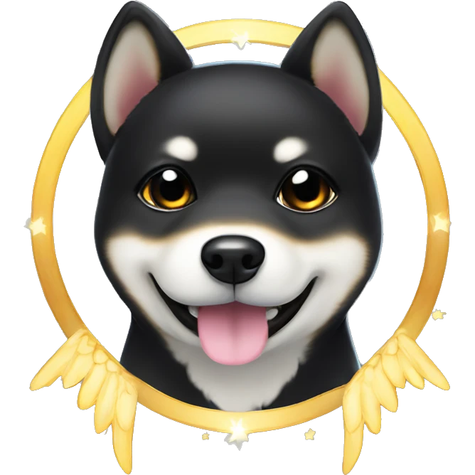 Black Shiba Inu angel | face | fantasy | halo | innocent | smiling face with halo emoji
