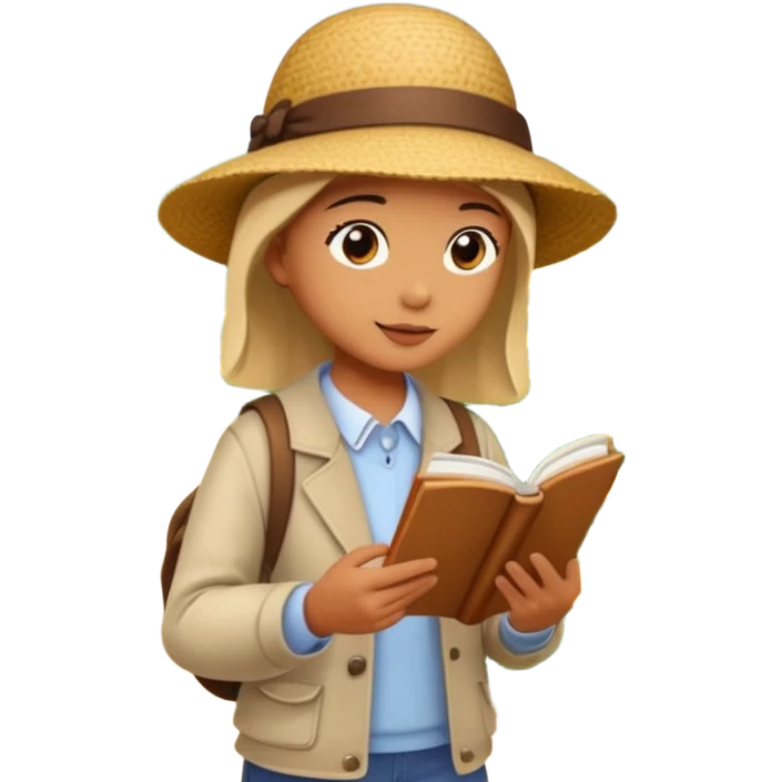 someone who's walking on a path and the person is reading a panel to learn about a flower emoji