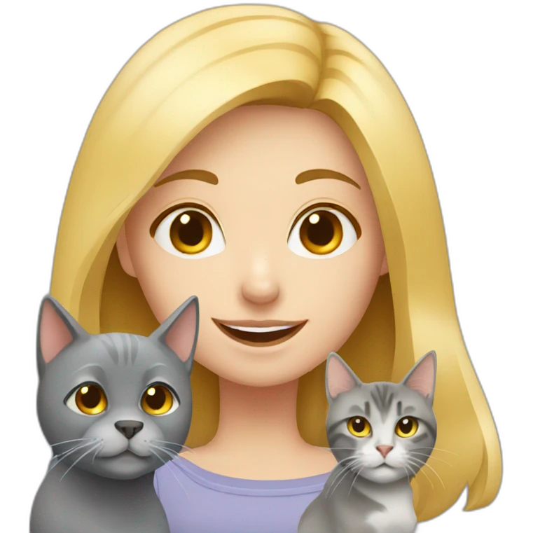 Blonde girl with dog and grey cat  emoji