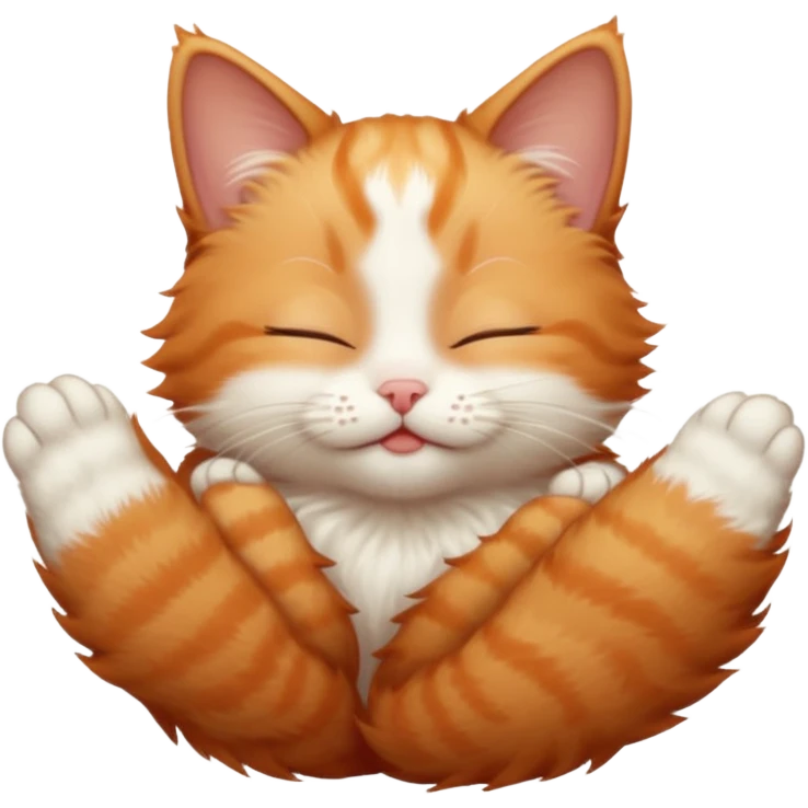 ginger and white small cat in funny positions upside down with eyes closed emoji