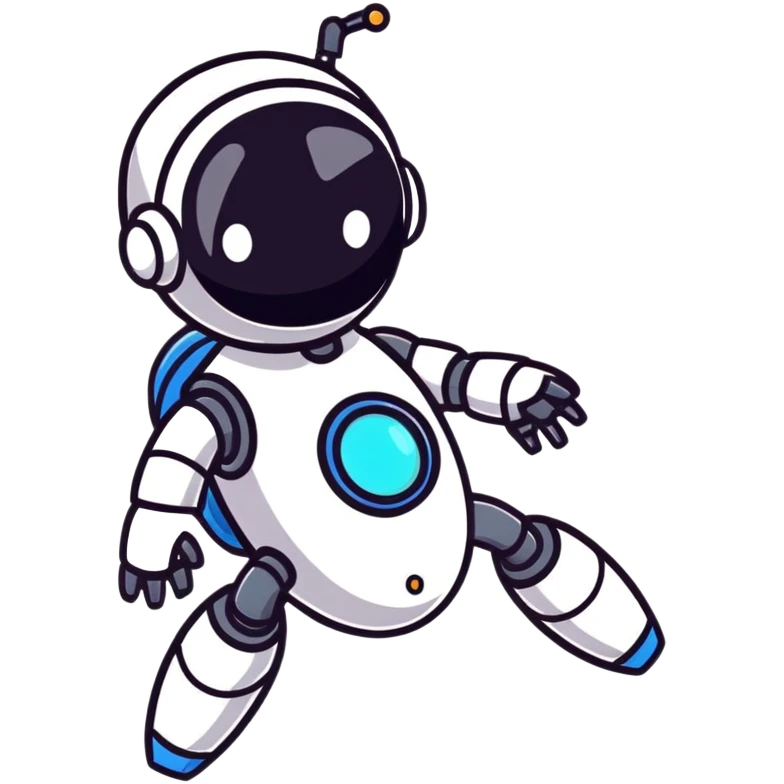 Cute robot transforming into faster upgraded version with upward motion emoji