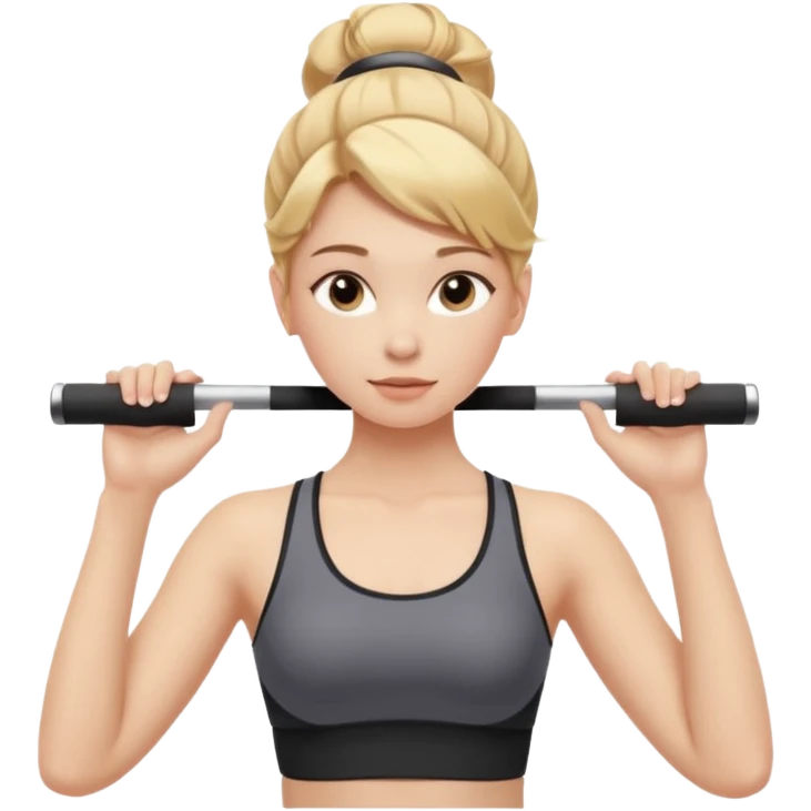 Cinematic Realistic pilates Girl Portrait, depicted with lifelike skin texture, subtle rosy undertones, and soft natural lighting that enhances the gentle contours of her face. Her intricately detailed golden blonde hair is elegantly styled in an updo, emoji