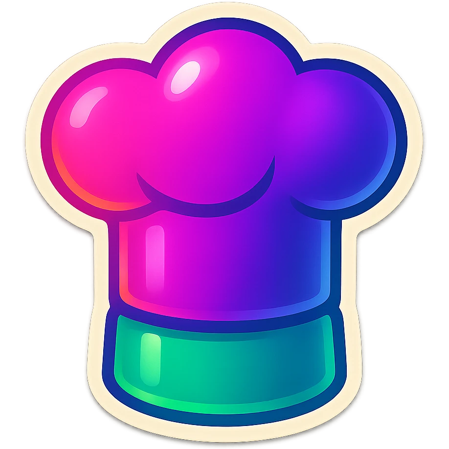 chef's hat emoji, playful and modern with gradient FF4D67, 9D34FF, 10B981 gradient, vibrant emoji