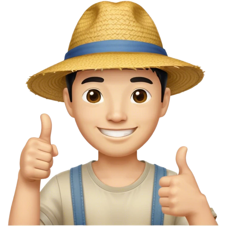 asian guy with straw hat thumps up emoji