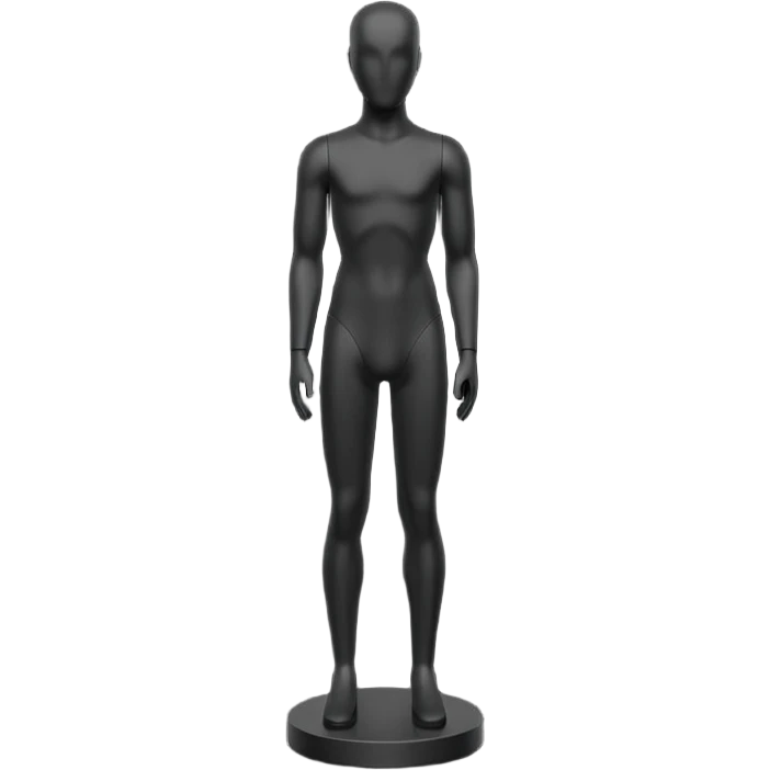 Minimalistic flat vector icon, iOS style, thin black contour on white background. Matte black mannequin in front of in 3D monochrome style. emoji