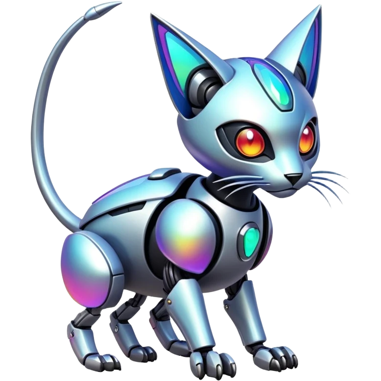  exotic tropical iridescent cyber-Protogen-Fakémon-Pokémon-Vernid-robot-feline-creature emoji