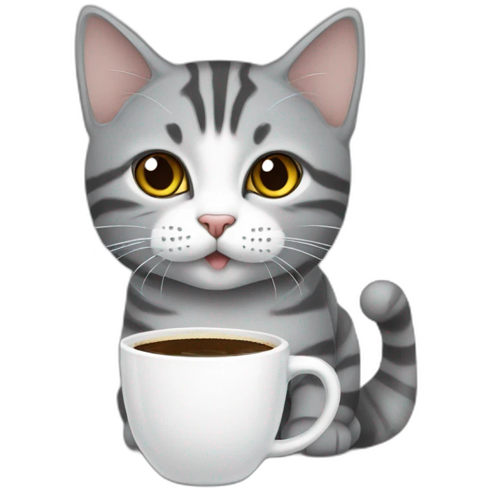 cat-grey-American shorthair cat-drink coffee emoji
