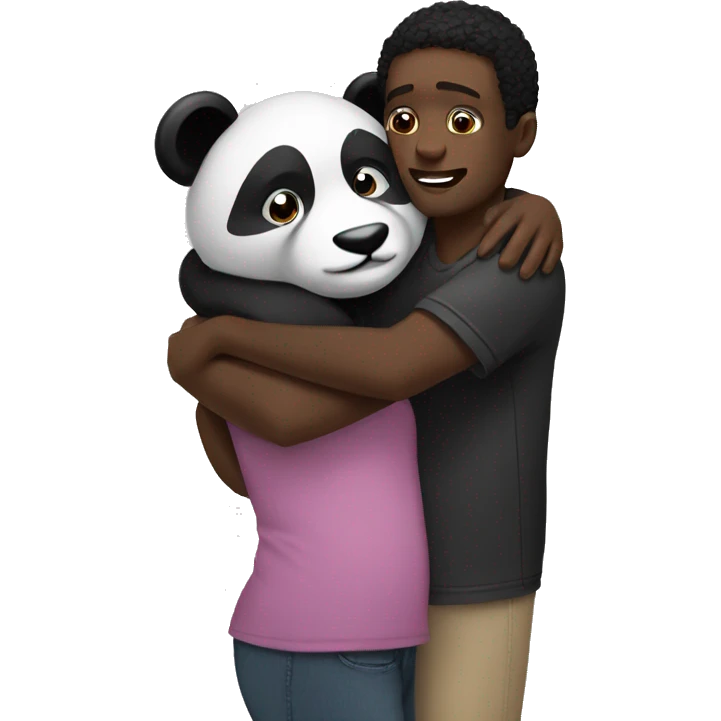 Black man hugging girl Panda  emoji