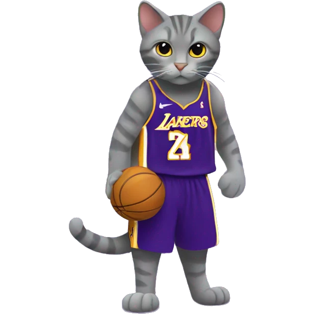 Grey Cat wearing a lakers Kobe Bryant jersey  emoji