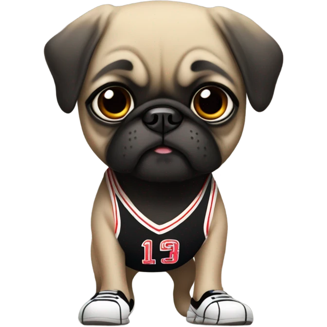 Black pug in a basketball uniform emoji
