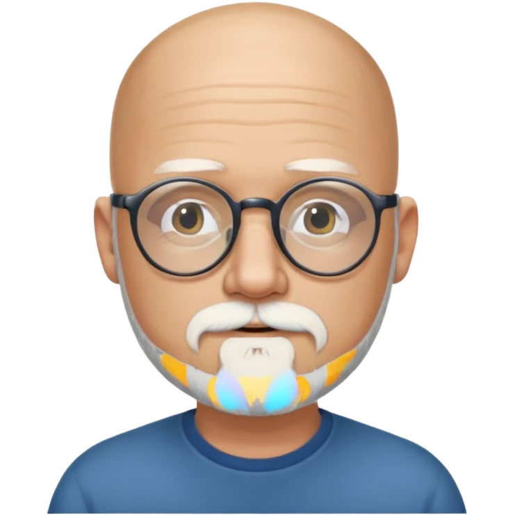 Homem com 50 anos careca com barba branca aparada e com óculos redondos  emoji