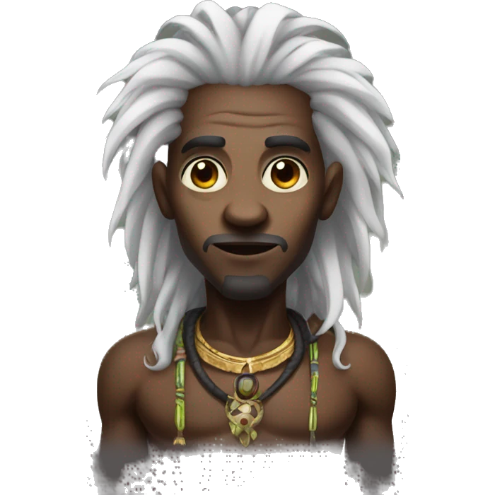 A modern witchdoctor, An African male with pointed ears with long black curly hair emoji