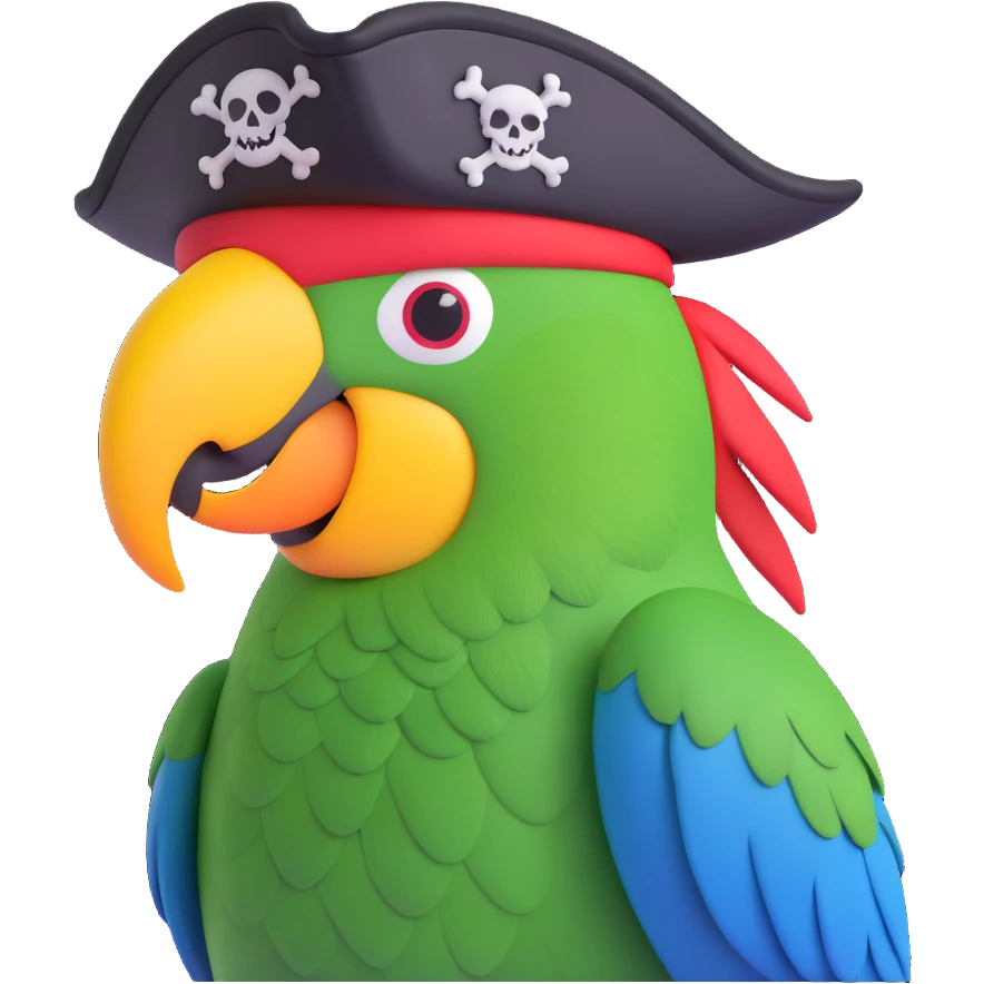 parrot with a pirate patch over one eye and a pirate hat emoji
